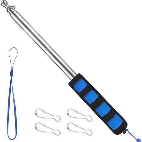 Mástil telescópico de 2,5 m con 4 ganchos, mástil portátil para guías, camping, profesores, excursiones y competiciones - Azul (1/4)