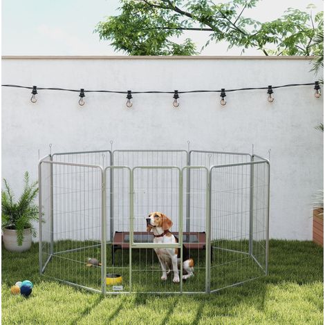 Recinto pieghevole per cani 8 pannelli 100 cm con porta in acciaio argentato OKWISH (1/5)