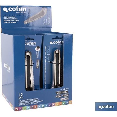 COFAN expositor de cúter de aluminio 18 mm 12 uds. , Los expositores de cúteres de aluminio Cofan es la solución ideal para cualquier ferretería o tienda de suministros industriale (1/4)