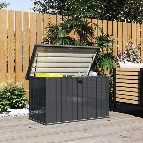 Coffre de jardin extérieur de 400L en acier galvanisé avec serrure et 2 clés 124x66x72 cm, gris foncé (1/5)