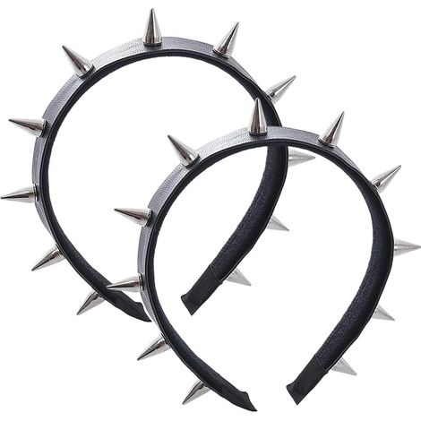 2 Serre Tête Punk Clouté à Pointes Accessoire Gothique d'halloween en Cuir PU Noir avec Rivets Pointus Bandeau pour Cheveux Couronne de Festival Accessoire de Cosplay pour Femmes et Hommes. (1/5)
