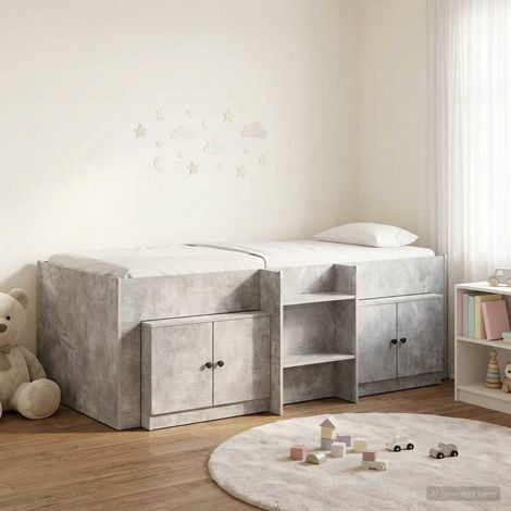 Marco de cama loft con armario con puerta 3 uds. Gris Hormigón (1/5)