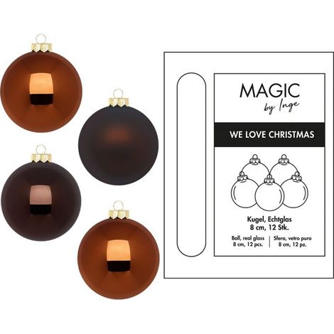 PALLE IN VETRO COGNAC DIAMOND LUCIDE/OPACHE D 8 CM CONFEZIONE 12 PEZZI