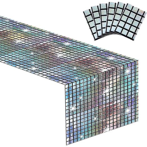 Lot de 6 chemins de table Disco 200x100cm Argent pailleté Décoration de fête Années 80