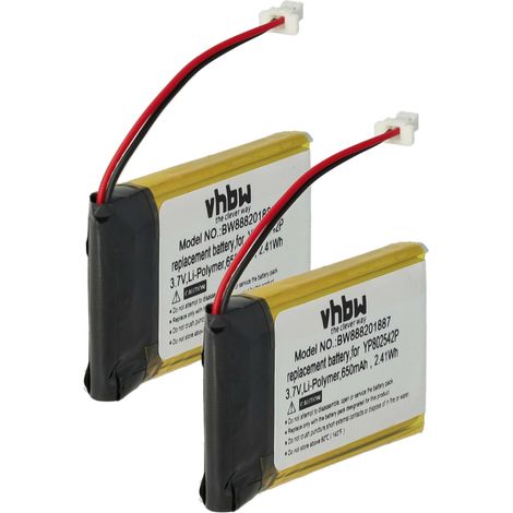 vhbw 2x Akku Ersatz für Sena YP802542P für Wireless Headset Kopfhörer (650 mAh, 3,7 V, Li-Polymer)
