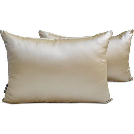Fundas de almohada lumbar decoradas color champán de HomeCentric, 35,5 x 61 cm (paquete de 2), fundas de cojín rectangulares de satén de color liso - Satén grueso color champán