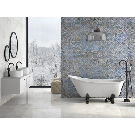 Baignoire îlot blanc sur pieds pattes de lion noir mat OLAYA 160x68 (1/4)