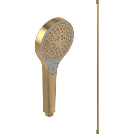 Pommeau de douche VILLEROY & BOCH Verve Showers 3 jets + Flexible de douche Universal Showers 160 cm Or brossé
