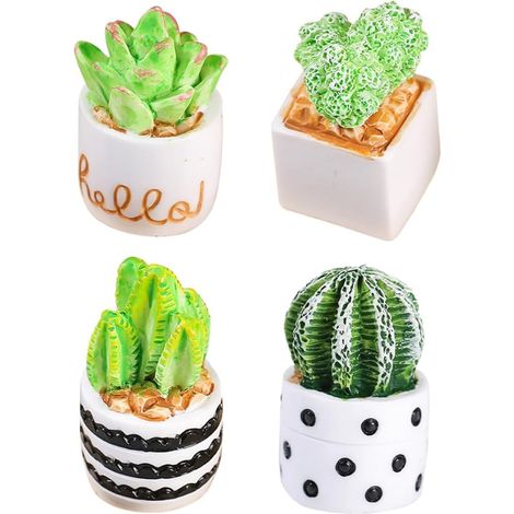 Lot de 4 Faux Cactus en Pot Miniatures en Résine, Plantes Artificielles Délicates et Réalistes pour Décoration Intérieure Sécurisée la Maison (1/5)