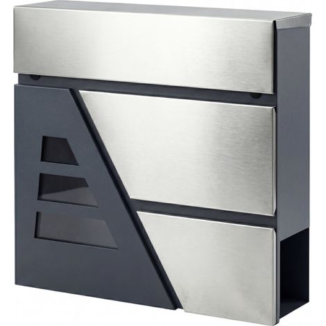 Boîte aux Lettres Murale Extérieure avec Serrure 2 Clés et Porte-Journaux Métal et Inox Gris Foncé 37x10x37cm (1/5)