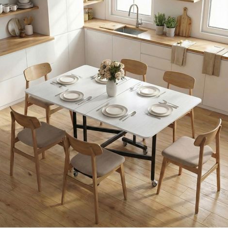 Mesa plegable extensible 120x80x73 cm de madera y acero blanco, 6 personas - MEUBLIV (1/5)
