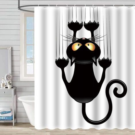 Waterproof Funny Cat Shower Curtain Bath Curtains Mildew Resistant Animal Textile Fabric with Hooks, Shower Curtains (1/5)