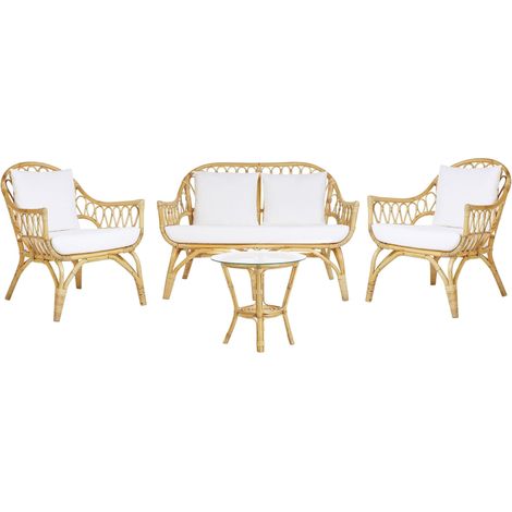 Lounge Set mit Tisch 4-Sitzer SIBARI Rattan Naturfarben