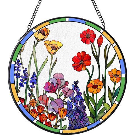 Attrape-soleil rond en vitrail – Déco intérieure suspendue pour fenêtre et mur, cadeau femme homme maman papa, Diamètre : 25 cm (1/4)