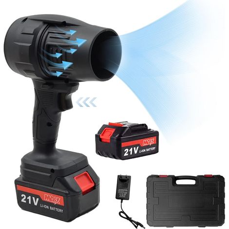 Souffleur à feuilles à piles avec 2 piles 21 V de grande capacité, portable, pour séchage de voiture, nettoyage de terrasse (1/5)
