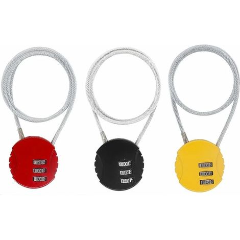 Cadenas à code à 3 chiffres, 3 pièces antivol pour casque, cadenas à bagages, cadenas à code pour tous les bagages de vélos (noir, rouge, jaune) (1/4)