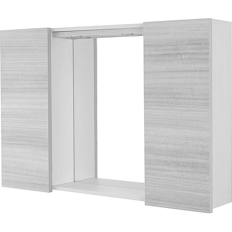 Specchio contenitore 91x61 cm grigio con pensili laterali e LED Desya