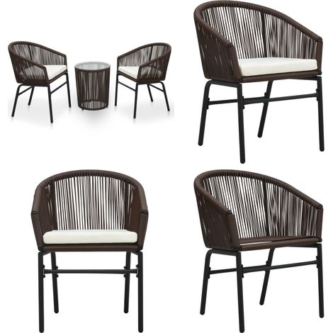 Set da Bistrot 3 pz con Cuscini in Polyrattan Marrone - Sedie da giardino - Tavolino da giardino