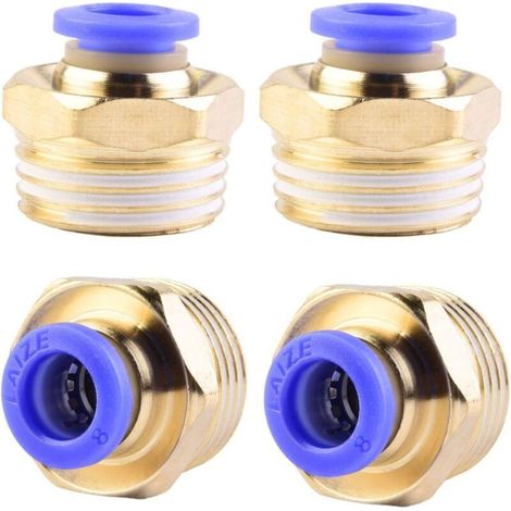 Raccordi rapidi a innesto rapido, filettatura maschio diritta da 8 mm (1/4") - Confezione da 4 raccordi in ottone nichelato per tubi pneumatici