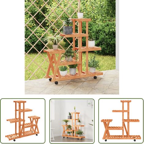 The Living Store Support à fleurs avec roues 95x25x101 cm bois massif de sapin - Support Plante - Jardinerie - Rangement Plantes - Meuble Extérieur - Porte Plantes (1/5)
