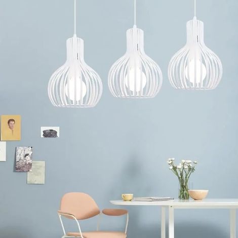 U-do 3 Têtes Lustre Suspension Moderne Industrielle - Cage en Gourde - Blanc - E27 (1/4)