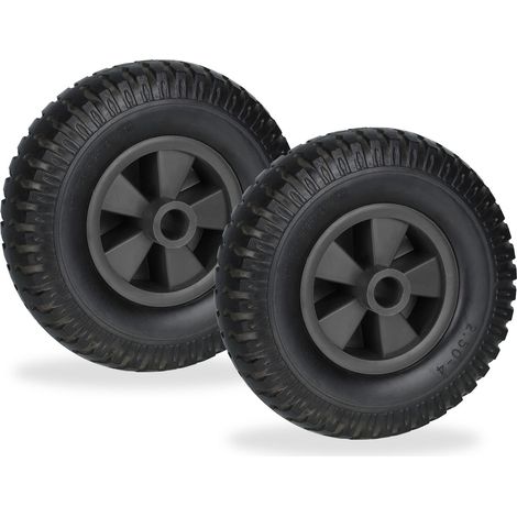 Roue de brouette, lot 2, 2.50-4, Caoutchouc PU, Jante PP, increvable, Charge maximale : 80 kg, Noire (1/5)