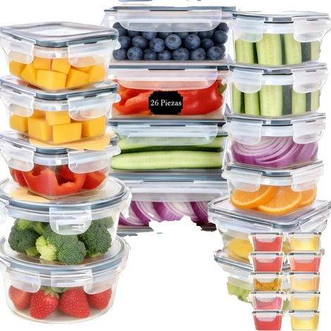 Recipientes herméticos para alimentos, juego de 26 piezas, tamaños versátiles, 26 piezas (1/2)