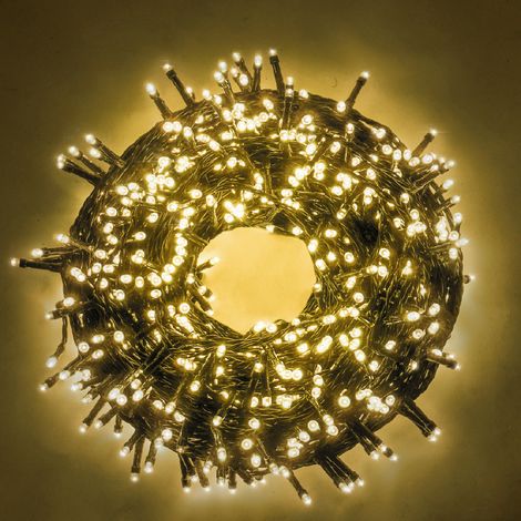 Catena luci di Natale 1000 led 31v con cavo verde e luce bianca calda 50mt (1/4)