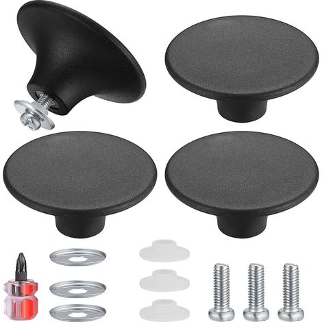 4 Pièces Boutons de Couvercle de Casserole, Boutons de Couvercle de Pot, Poignée Casserole Universelle de Cuisine en Acier Inoxydable Résistant - Noir (1/5)