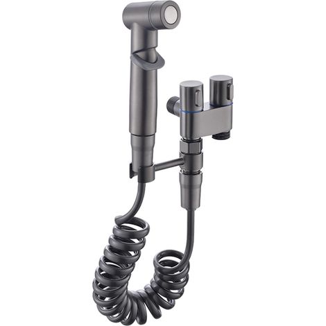 Ensemble pulvérisateur bidet portable toilettes - Pistolet avec valve d'angle, hygiène personnelle (gris métallisé)