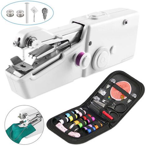 Mini Machine à Coudre Portable, Main Couture Portative, Outil de Point Rapide Manu pour Vêtement, Rideau, Main Couture électrique Garment ménage (Blanc) (1/5)