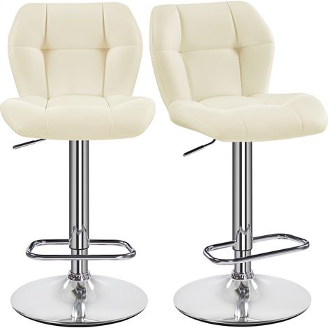 Yaheetech – Lot de 2 tabourets de bar réglables en hauteur – Similicuir beige et métal – Hauteur d'assise 62,5-84,5 cm – Capacité 136 kg