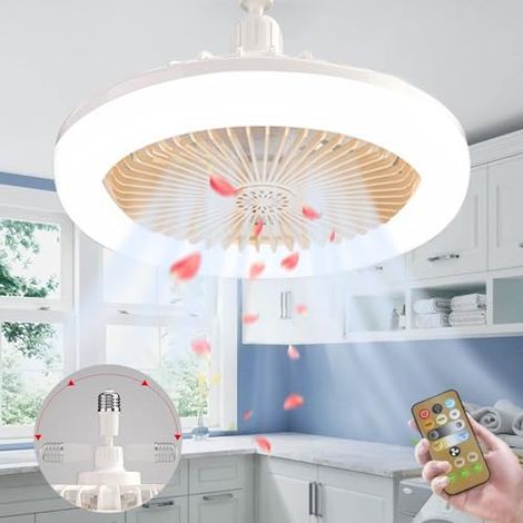 Lampe Ventilateur Plafond,Luminaire Ventilateur Plafonnier,E27 Lustre Ventilateur de Plafond Silencieux Avec Lumiere et Telecommande,Ventilo Plafond Avec Lumière (Jaune, 25cm) [Classe énergétique E] (1/5)
