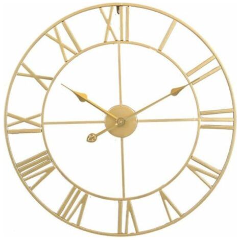 FLITI Große Retro-Wanduhr aus Eisen, rund, geräuschlos, batteriebetrieben, römische Ziffern, Vintage-Wohnzimmerdekor