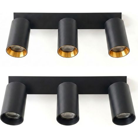 Aplique de Pared y Techo Metal 3 Focos GU10 con Aro Dorado Intercambiable (1/4)