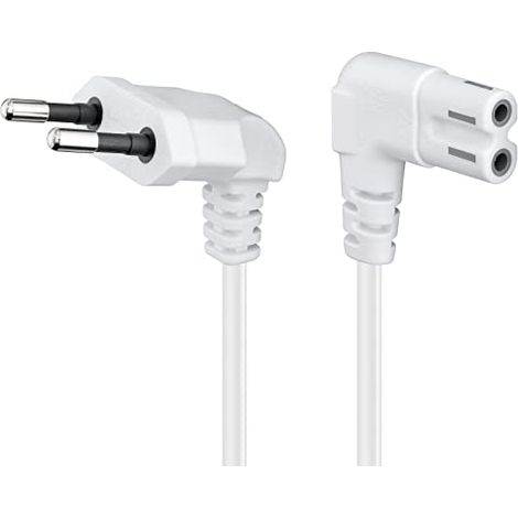 Cavo di collegamento Euro plug angolato alle due estremità, 0,75 m, bianco, eurospina (tipo C CEE 7/16) 90° presa C7 90°. Lunghezza del Cavo 0.75 m (1/4)