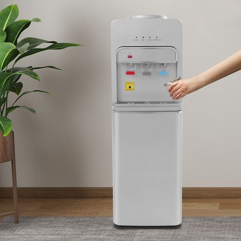 Distributeur d'eau potable électrique vertical de 5 gallons pour boissons chaudes et froides, avec réservoir inférieur.