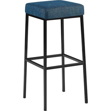 Tabouret de bar x1 hauteur d'assise 85 cm en tissu bleu avec repose-pieds et structure métallique noir 100006657 (1/5)