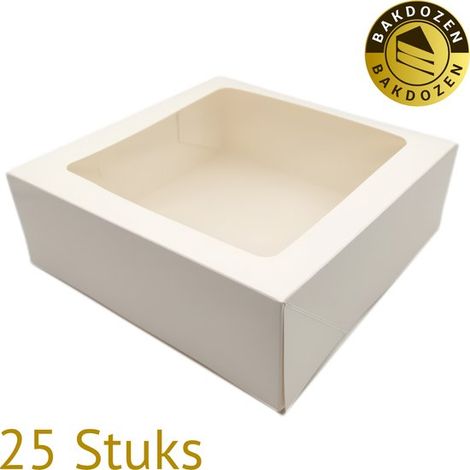 Boîte à gâteau en carton avec fenêtre - Blanche - Lot de 25 - (26 cm x 26 cm x 9 cm) - Boîte à gâteau - Boîte à tarte - Boîte à pâtisserie (1/5)