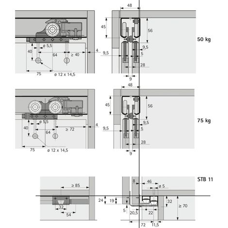 Hettich MB-Schiebetürbeschläge-Set,                                    TopLine 1,                                    45077,                                    3-T.,