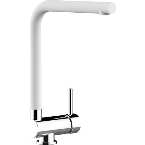 Rubinetto abbattibile miscelatore lavello fontana cucina VIZIO canna abbattibile 6 cm bianco quarzo per sottofinestra (1/4)