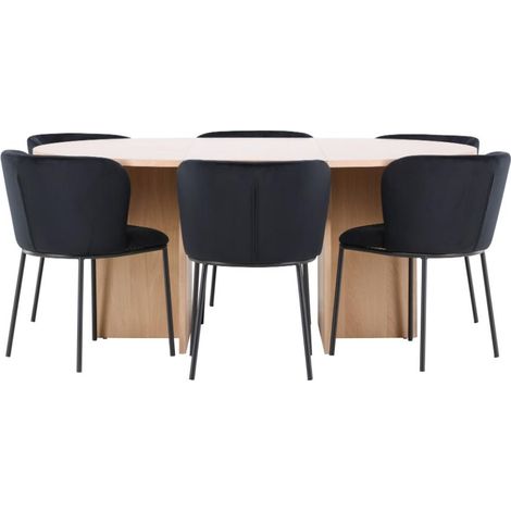 Strada Essgruppe Ausziehtisch Ø120cm, 170cm und 6 Stühle whitewash, schwarz.