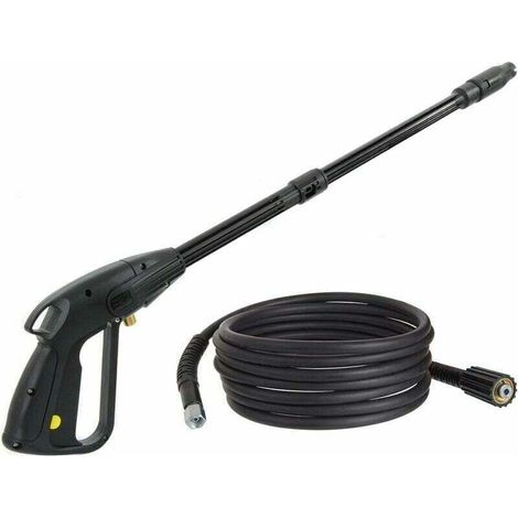 Pistola de hidrolavadora M22x1.5 con vástago de 14 mm y manguera de alta presión - Accesorios para hidrolavadoras - Boquilla ajustable - Manguera de 10 m -Crezuo