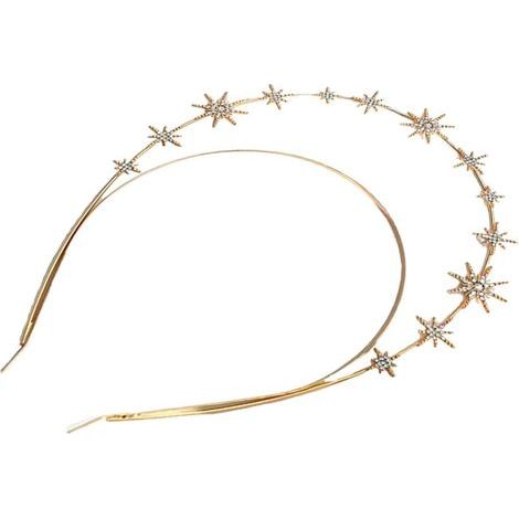 Fascia per capelli a doppio strato dorata con cristalli, stelle e sole, accessorio per capelli da sposa e da festa per donne e ragazze, ornamento delicato per acconciature e cerimonie nuziali. (1/5)