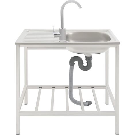 Évier de cuisine, robinet rotatif, design autonome, Argent (1/2)