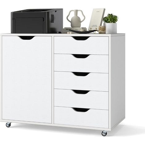 Mueble lateral móvil con 5 cajones 79 x 40 x 65 cm con ruedas prácticas multifuncional moderno de madera blanca 200011442
