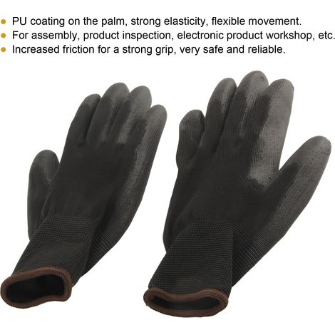 Ortviai Gants de Travail Antistatiques en Nylon et Polyuréthane, Noir, Taille 9L, 10 Paires (1/5)