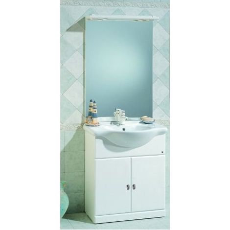 Bagno Italia Mobile Arredo Bagno da cm 65 bianco lucido con lavabo in ceramica e specchio Mobili (1/2)