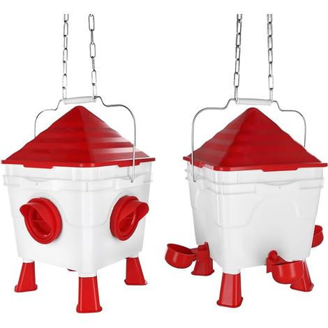 QWORK Automatic Chicken Feeder and Drinker, 6 kg/8.5 L, Easy Installation and Anti-Waste – with Removable Legs and Steel Chains (1/5)