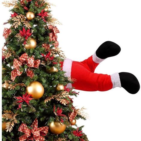Pattes en peluche de 38 cm pour décoration de Noël, pattes de Père Noël en peluche fixées au sapin de Noël, décorations suspendues en forme de pattes d'elfe de Noël pour sapin, maison, fête, cheminée